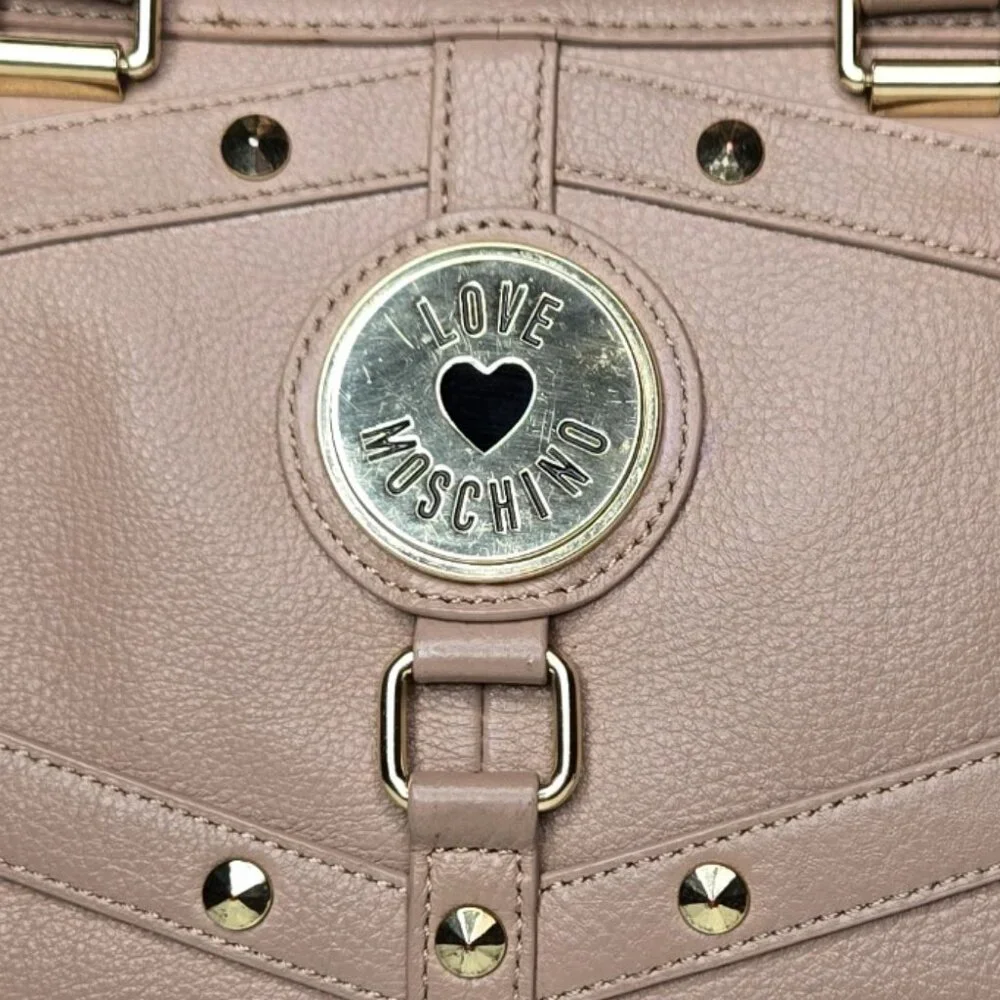 Love Moschino Tan Pebble Leather Shoulder Bag‎ Women's Gold Studded Chunky Coin